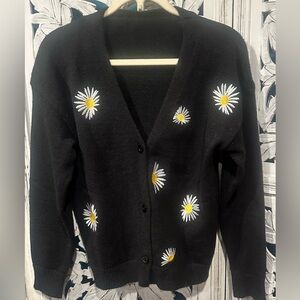 Black Daisy Embroidered Women's Sweater